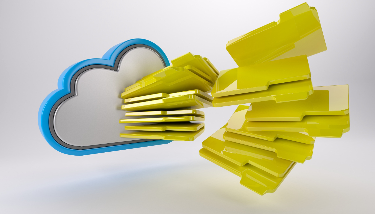 3d concept of cloud storage with folders transferring to a cloud memory.
